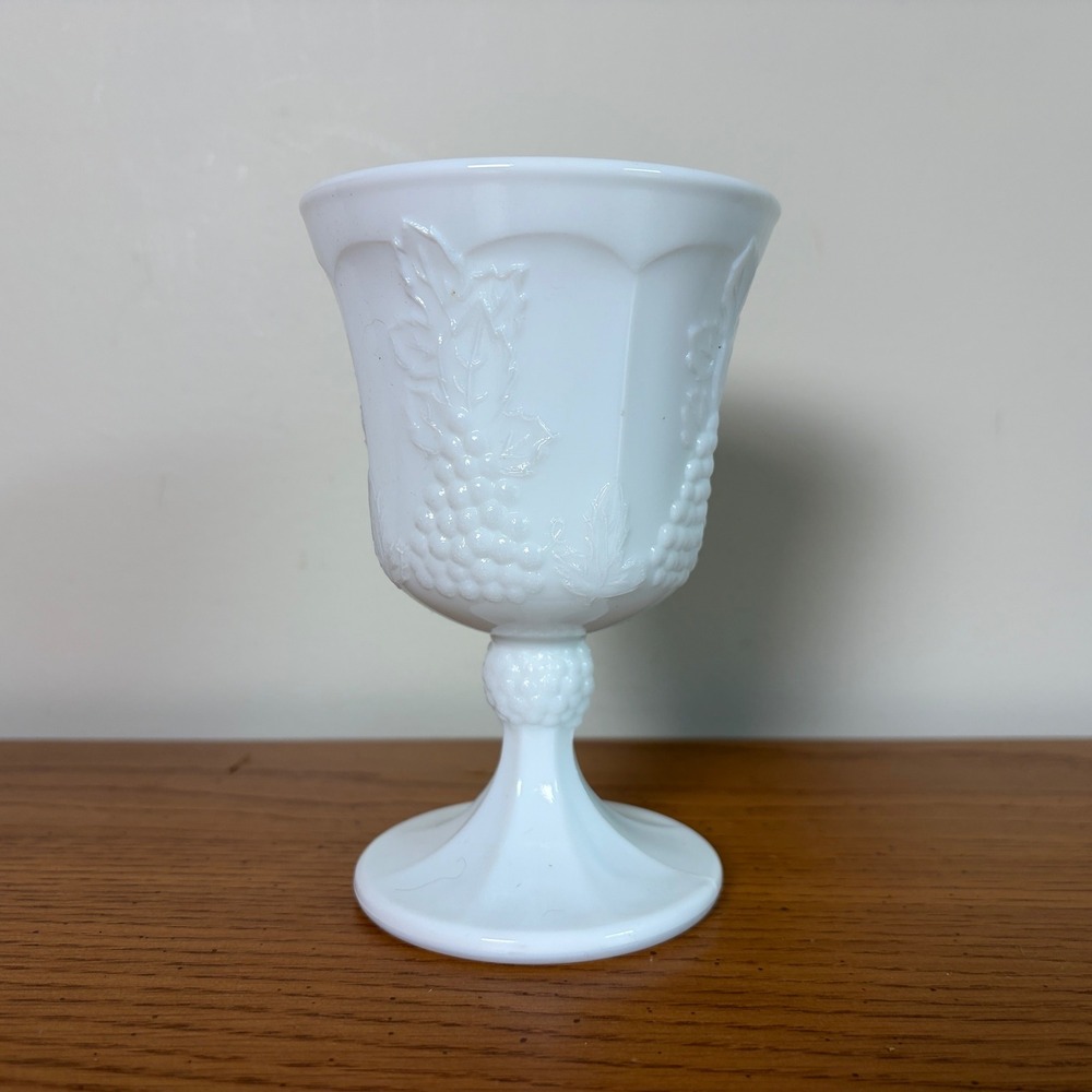 Vintage Westmoreland Milk Glass Harvest Grape Pedestal Goblet White Wine Glass